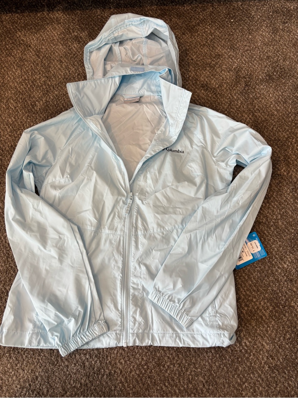 Columbia Light Blue Hooded Rain Jacket for Women